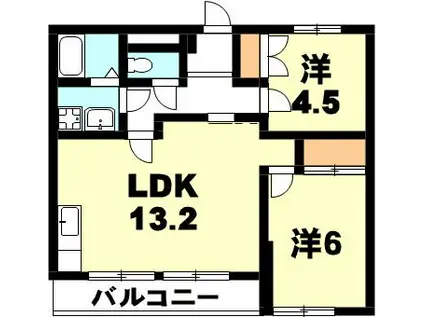 コーポ道寄(2LDK/3階)の間取り写真