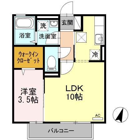 ボン・ヴォヤージュII(1LDK/1階)の間取り写真