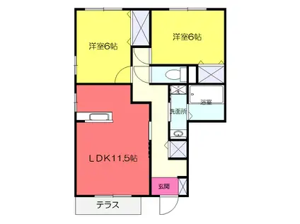 サンクオーレB(2LDK/1階)の間取り写真