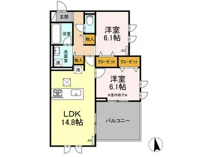 グラングラサ(2LDK/1階)の間取り写真