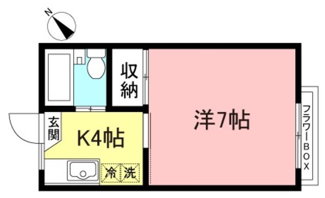 ヴィラ鵜野森(1K/2階)の間取り写真