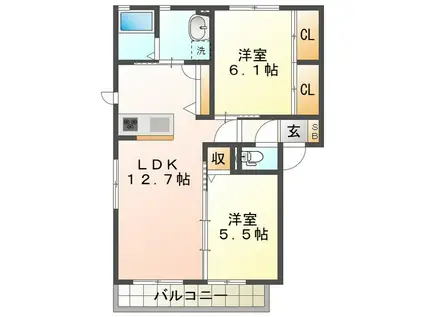 グランサージュ A棟(2LDK/1階)の間取り写真