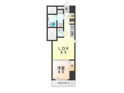 クローバー・グランツ三国ヶ丘(1LDK/5階)の間取り写真