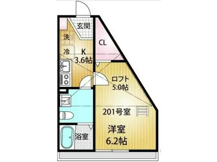 シュヴァルクラジュー横浜鴨居(1K/2階)の間取り写真