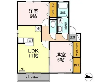 ライフモア守上B棟(2LDK/2階)の間取り写真