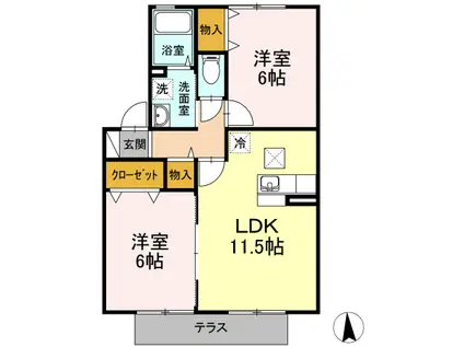 プルミエ・ラムールB(2LDK/1階)の間取り写真