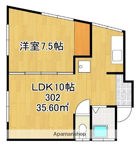 オレンジモード(1LDK/3階)の間取り写真