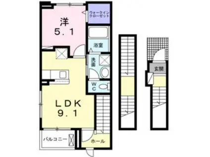アゼイリア ヒル(1LDK/3階)の間取り写真