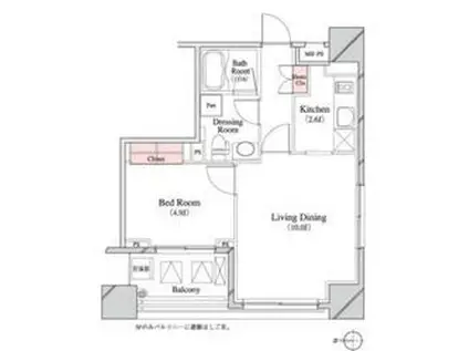 パークキューブ八丁堀(1LDK/3階)の間取り写真