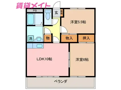エスティ阪田(2LDK/3階)の間取り写真