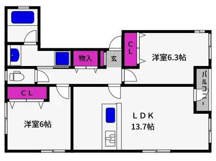 リフージュ本山(2LDK/1階)の間取り写真