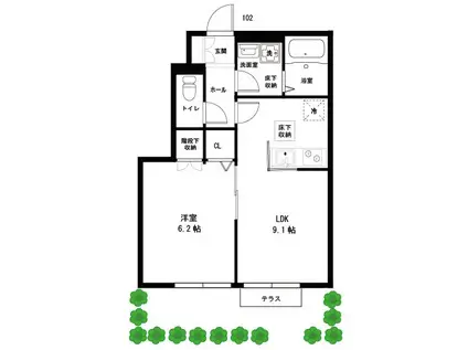 VISTA宮前(1LDK/1階)の間取り写真
