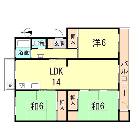 須磨一ノ谷グリーンハイツ H棟(3LDK/3階)の間取り写真