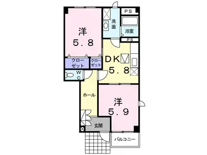 カバンドM(2DK/1階)の間取り写真