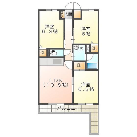 サンパレス(3LDK/4階)の間取り写真