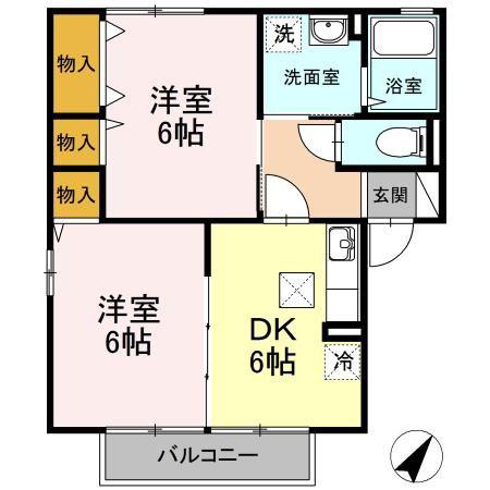 アンソレーヌA棟(2DK/1階)の間取り写真