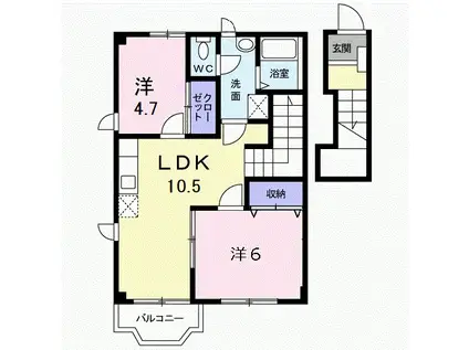 アヴニール鵜木III(2LDK/2階)の間取り写真