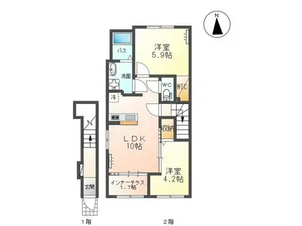 オリジンツクシ(2LDK/2階)の間取り写真