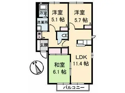 ラフォーレC棟(3LDK/1階)の間取り写真