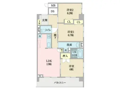 フラン・スラージュ枚方(3LDK/6階)の間取り写真