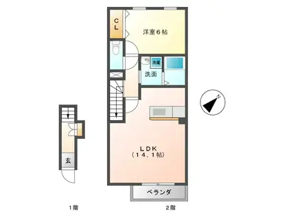グリーンタウン五番館(1LDK/2階)の間取り写真