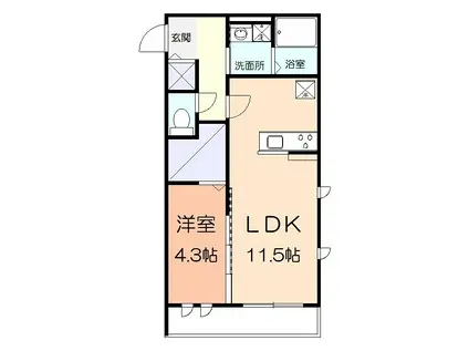 アンソレイエII(1LDK/1階)の間取り写真