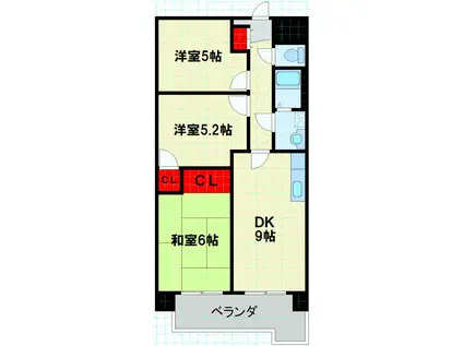 サンローゼ本城東(3LDK/3階)の間取り写真