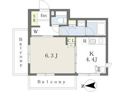 ルミナス駒場(1K/4階)の間取り写真