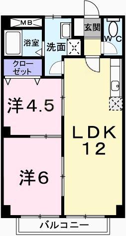 アメニティ六番館(2LDK/2階)の間取り写真