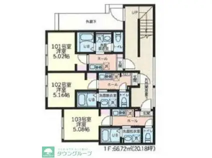 フルセイル雑色(1K/1階)の間取り写真