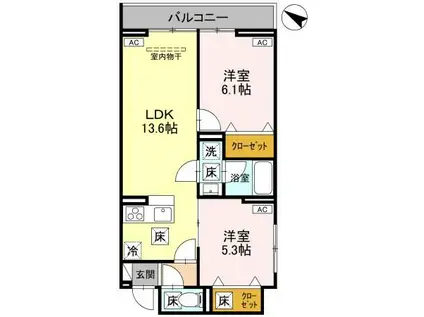 奈月ヒルズ(2LDK/1階)の間取り写真