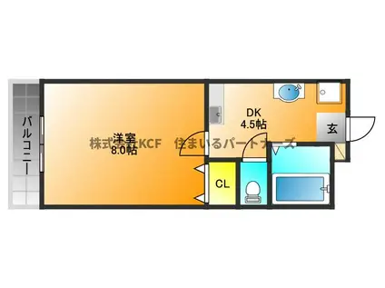 プランドゥ合川II(1DK/3階)の間取り写真