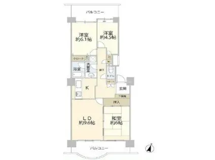 流山ニューシティ・ステージ21パークサイドコート(3LDK/5階)の間取り写真