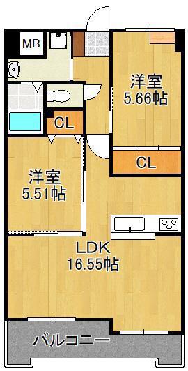 VENT CREST (2LDK/8階)の間取り写真