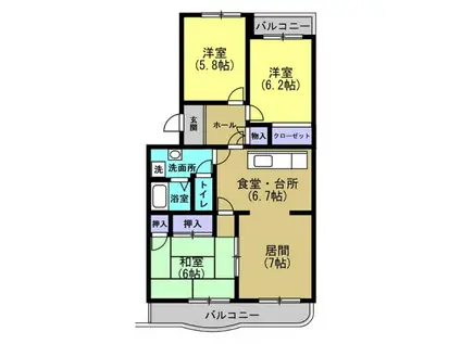 サニーコート住吉 A棟(3LDK/3階)の間取り写真
