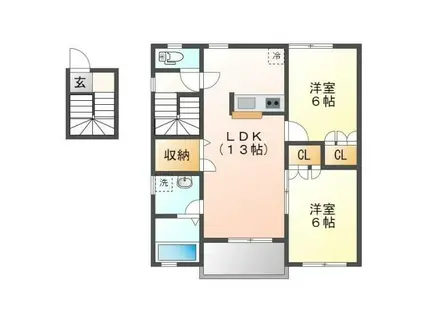 ステーションYU A(2LDK/2階)の間取り写真