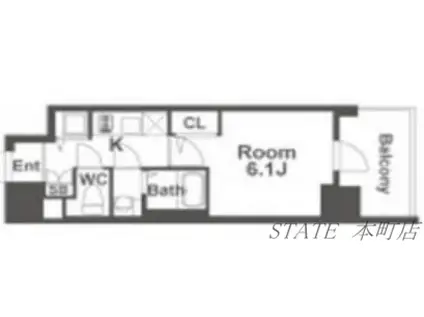 エスリード松屋町サウス(1K/12階)の間取り写真