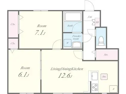グランヴェルデ高槻(2LDK/1階)の間取り写真