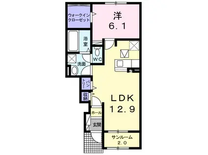 ベルメゾンB(1LDK/1階)の間取り写真