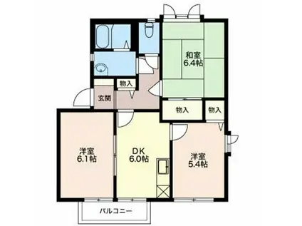 メゾンクレール原II B(3DK/2階)の間取り写真