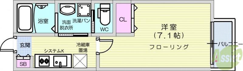 リアーレ長町南(1K/2階)の間取り写真