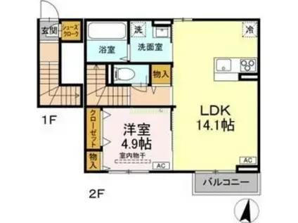 ベアーズマンション II(1LDK/2階)の間取り写真