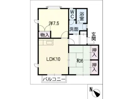 ラフォーレF(2LDK/1階)の間取り写真