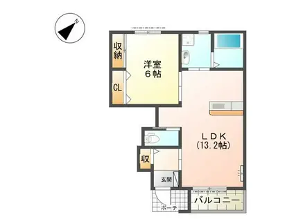 八街市榎戸1LDKアパート(1LDK/1階)の間取り写真