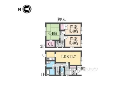 イーストタウン朱雀E(3LDK/1階)の間取り写真