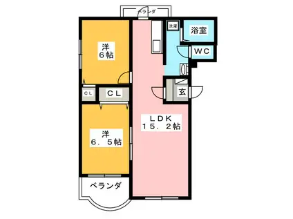 ピュアライフみをつくし(2LDK/3階)の間取り写真