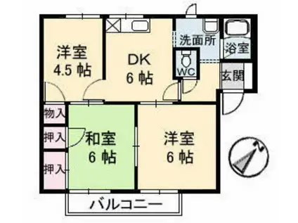 カサ・リンダ A棟(3DK/2階)の間取り写真