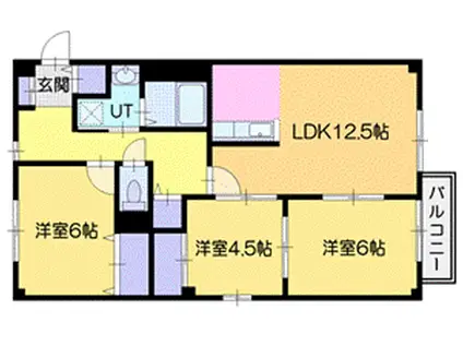 エンデヴァー弐番館(3LDK/1階)の間取り写真