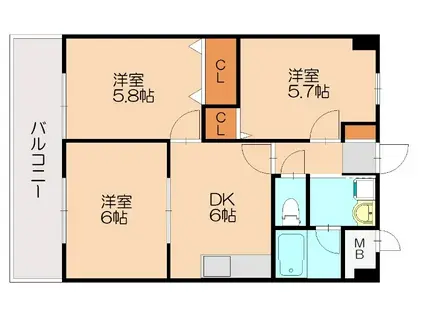 アールコート粕屋(3DK/2階)の間取り写真