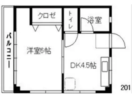 川崎ビル(1DK/2階)の間取り写真